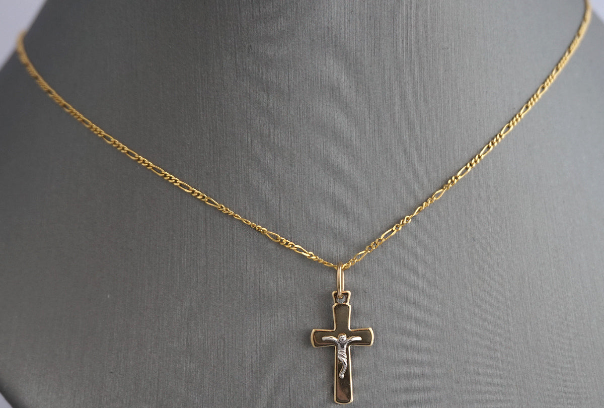 14k Gold baby necklace with 2 tone Cross pendant