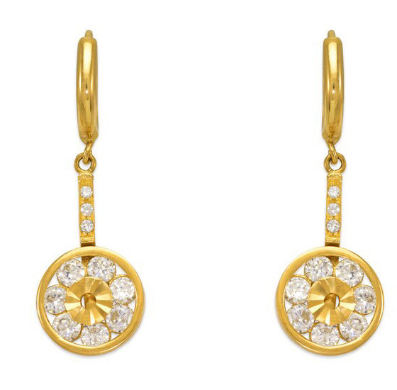14k Gold Disc Earrings studded with Cubic zirconia