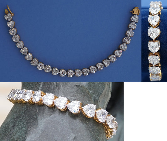 14k Gold bracelet studded with 22 carats heart-shaped Cubic Zirconia