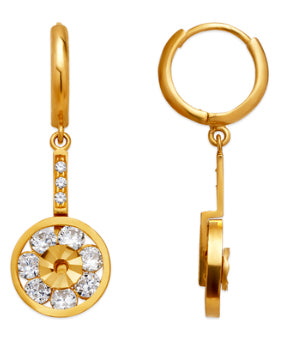 14k Gold Disc Earrings studded with Cubic zirconia
