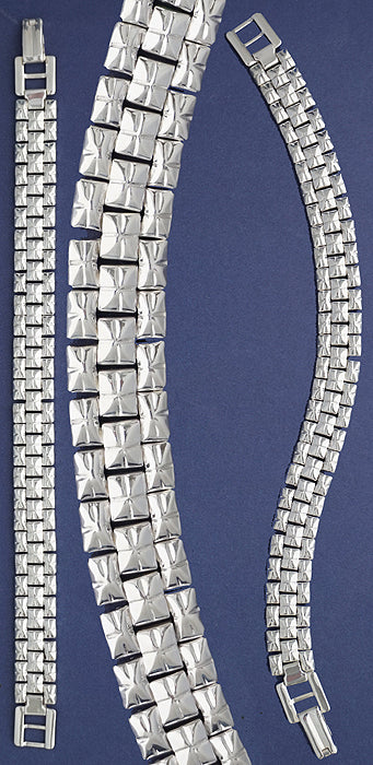 Men’s 999 Fine Silver Three-Row Geometric Link Bracelet