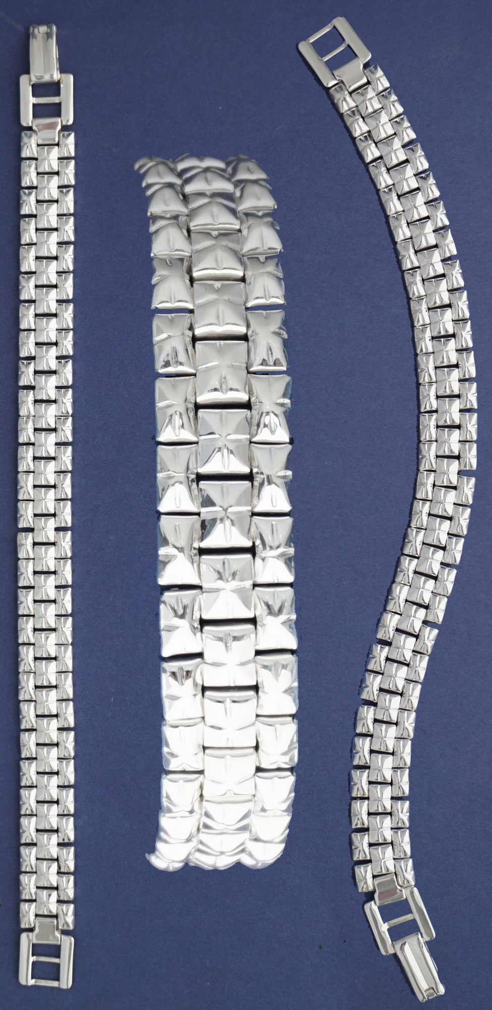 Men’s 999 Fine Silver Three-Row Geometric Link Bracelet
