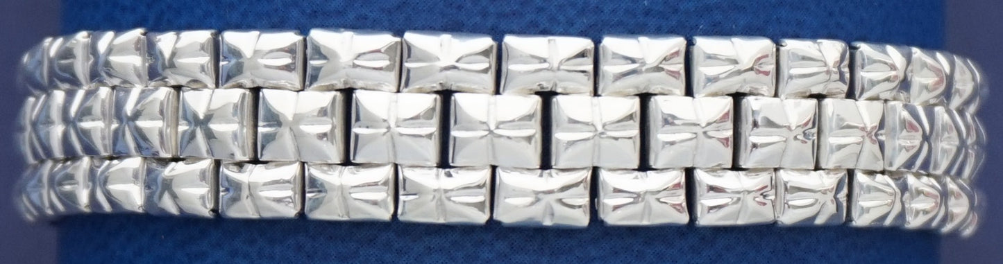 Men’s 999 Fine Silver Three-Row Geometric Link Bracelet