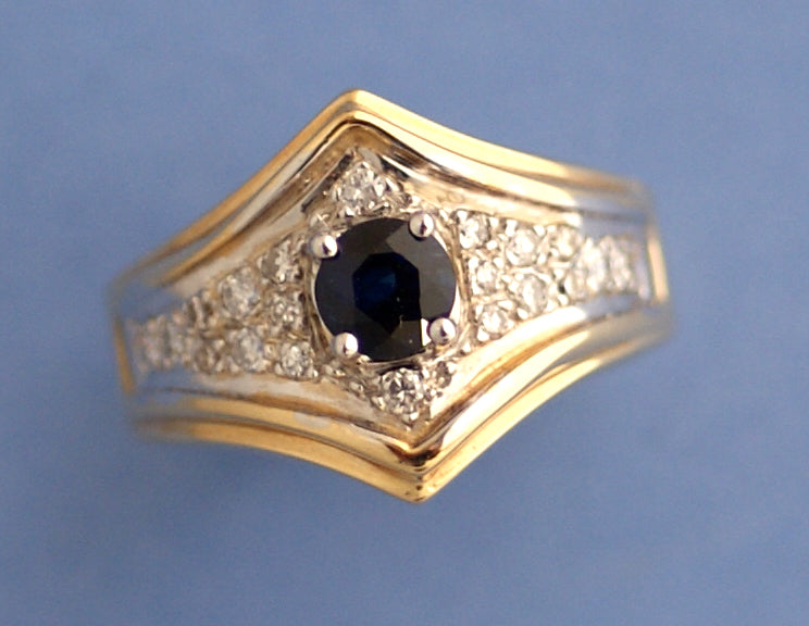 Blue Sapphire and Diamond Ring in Two-Tone 14k Gold