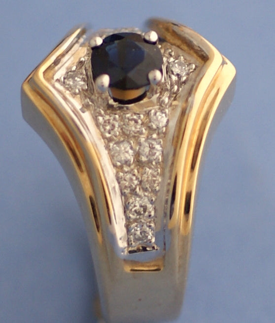 Blue Sapphire and Diamond Ring in Two-Tone 14k Gold