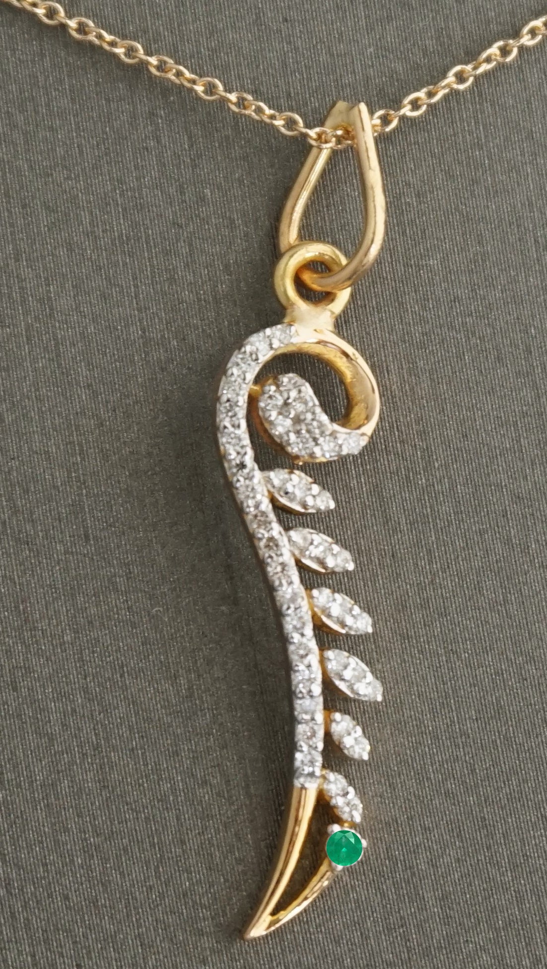 18K Gold Feather Pendant with Diamond Accents
