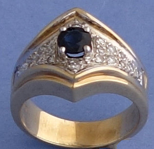 Blue Sapphire and Diamond Ring in Two-Tone 14k Gold