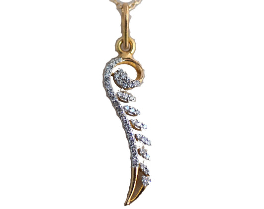 18K Gold Feather Pendant with Diamond Accents